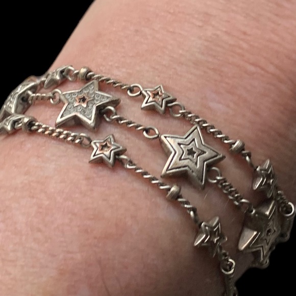 BRIGHTON Star Rocks Silver Plated Triple Strand Star Chain Woman’s Bracelet - Picture 3 of 12
